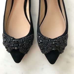 Tory Burch Black Suede Vanessa Bow detail flat 7.5 New